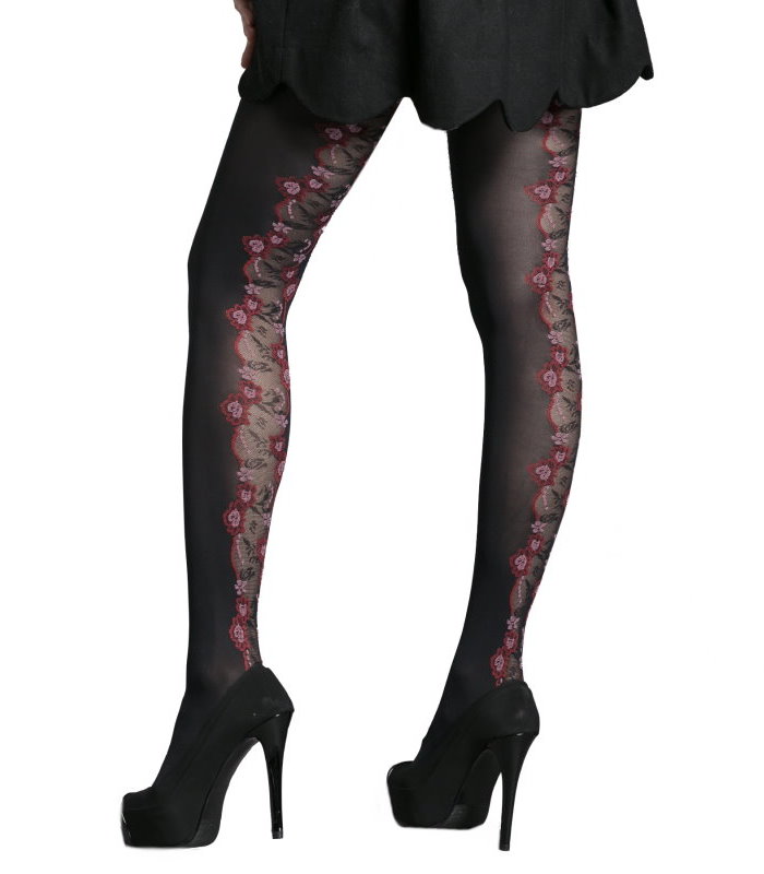 Fashion Jacquard Tights, Hibiscus Pattern, 60D